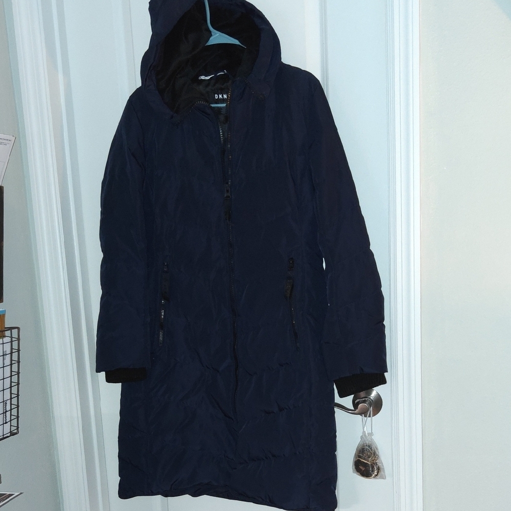DKNY Women's Dark Blue Hooded Puffer Jacket